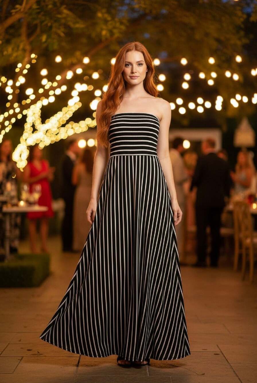 West Kei Strapless Maxi Dress | Black & White Stripe (NWT)